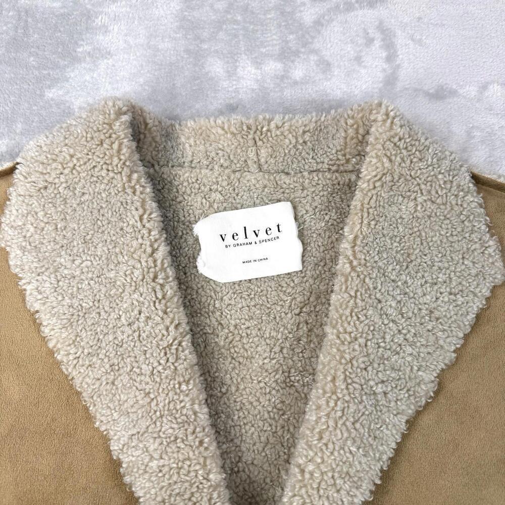 Velvet by Graham Spencer Faux Shearling Vest Suede Sherpa Beige Women M Casual - Picture 4 of 9